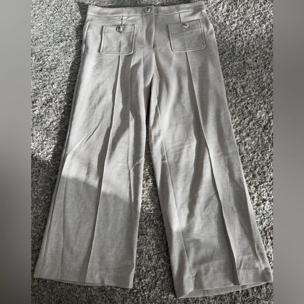 Rachel Zoe Light Gray Cropped Wide-Leg Pants - Picture 1 of 4